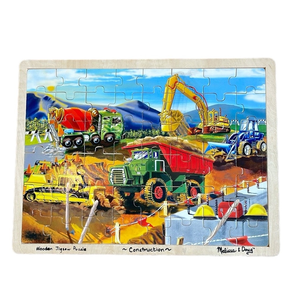 Melissa & Doug Construction Vehicles Wooden Jigsaw Puzzle w/ Storage Tray 48 Pc